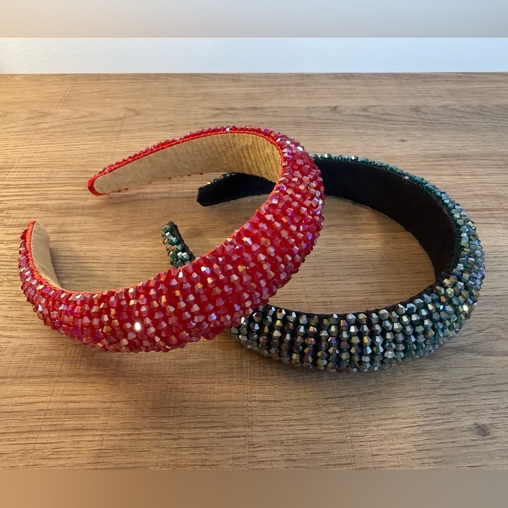 Holiday Hair Accessories Bundle - Rhinestone Headbands & Bow Scrunchies (5 pcs) - Picture 2 of 4